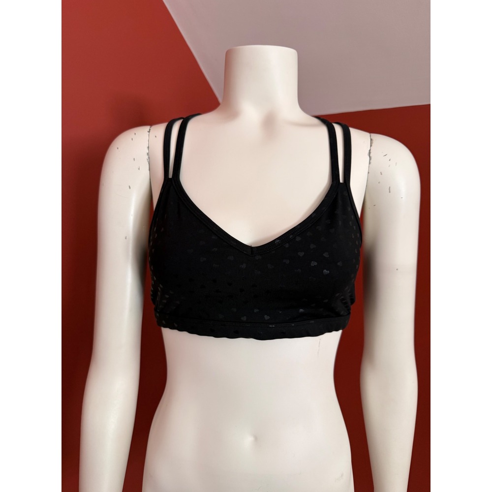 Beyond Yoga Black Heart Print Double Strappy Criss Cross Back Sports Bra/M